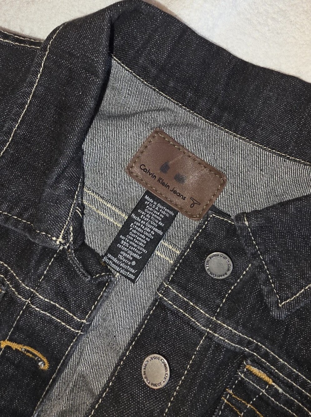 Calvin Klein Jeans Dark Black Denim Jacket with Contrast Stitching